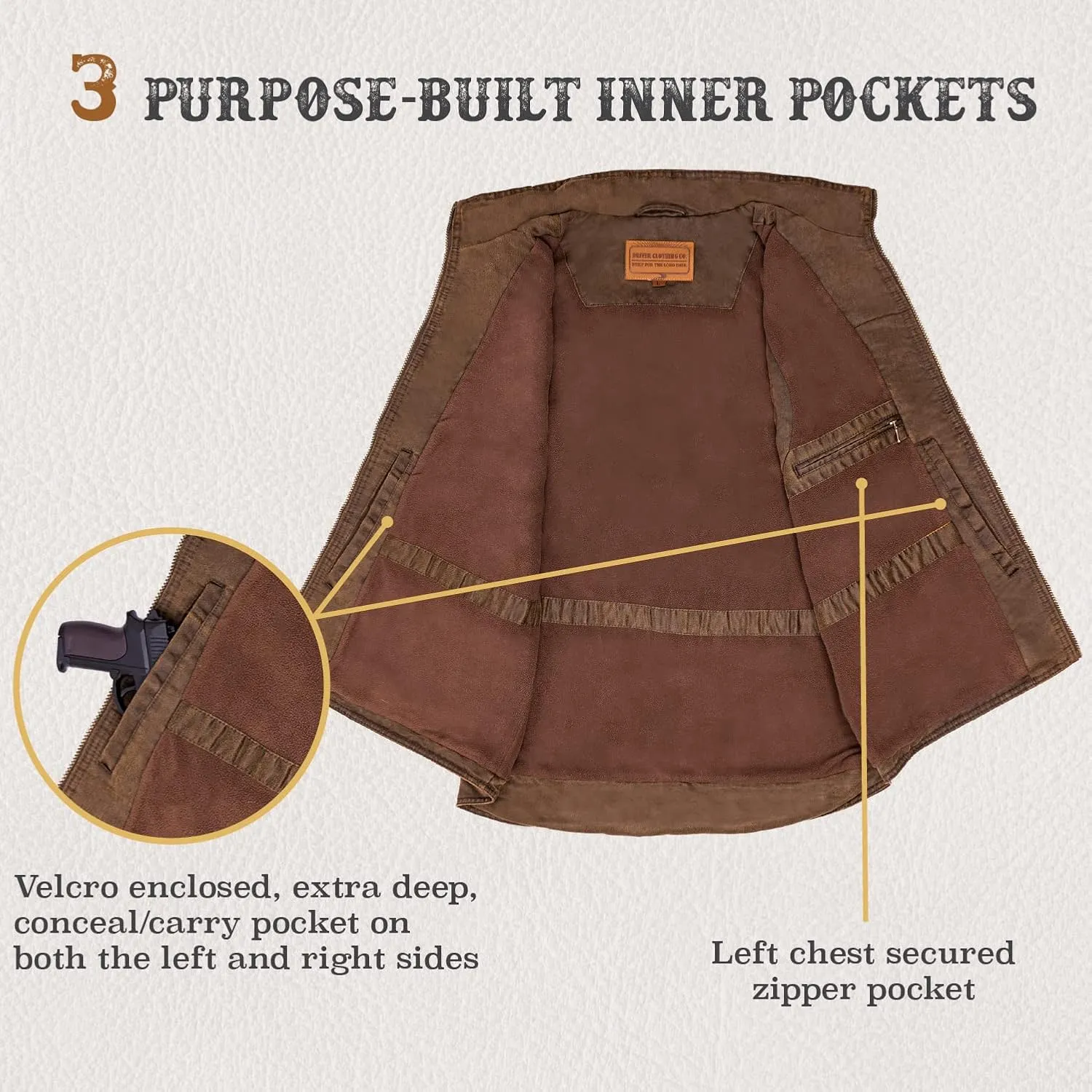 | Men's 8 Pocket Poly Canvas Western Utility Vest | Distressed Finish