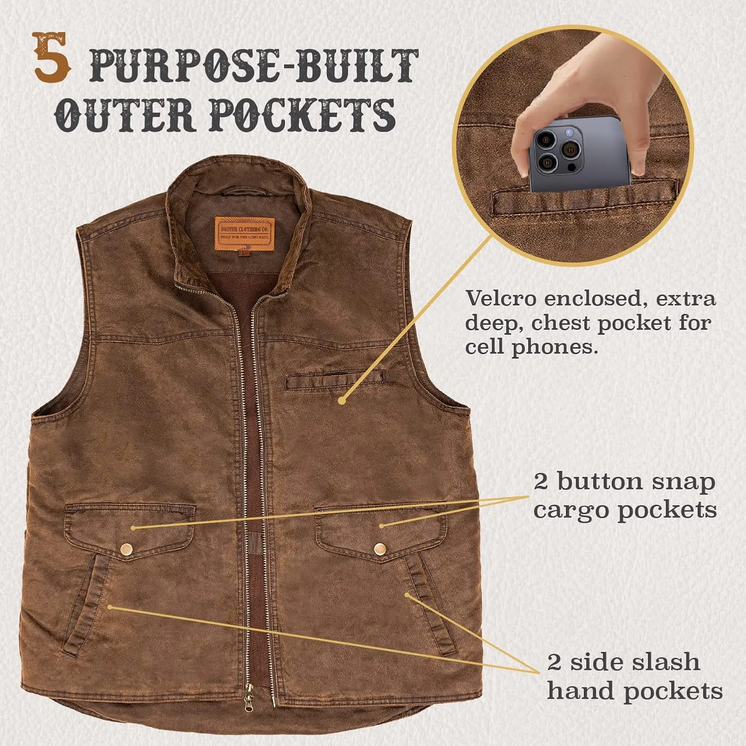 | Men's 8 Pocket Poly Canvas Western Utility Vest | Distressed Finish