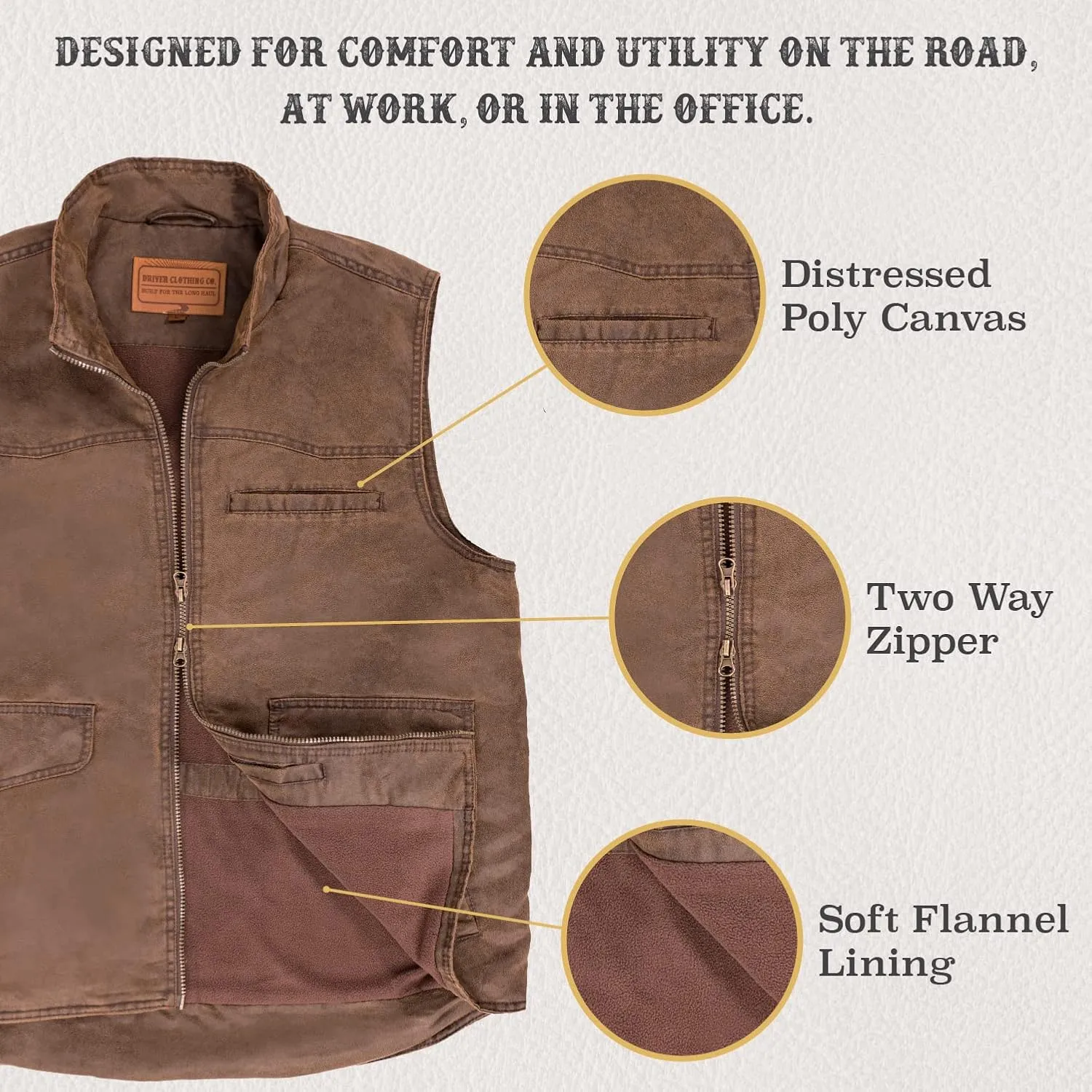| Men's 8 Pocket Poly Canvas Western Utility Vest | Distressed Finish