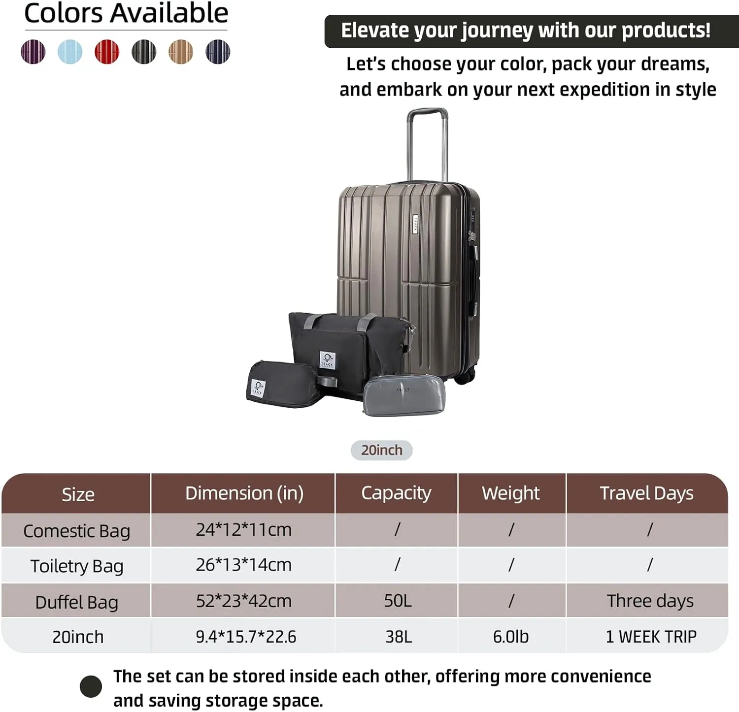 1 Piece Carry on Luggage ABS PC Hardshell TSA Lock Aluminum Trolley Spinner Wheels (Dark Grey, 4 Piece Set)