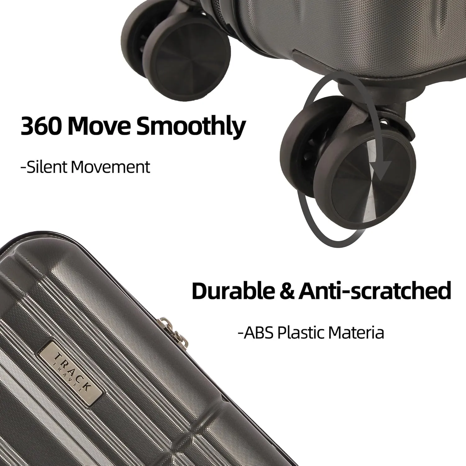 1 Piece Carry on Luggage ABS PC Hardshell TSA Lock Aluminum Trolley Spinner Wheels (Dark Grey, 4 Piece Set)