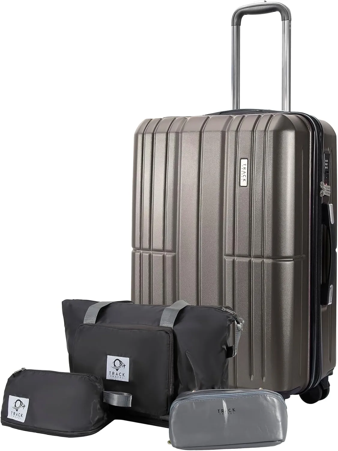 1 Piece Carry on Luggage ABS PC Hardshell TSA Lock Aluminum Trolley Spinner Wheels (Dark Grey, 4 Piece Set)