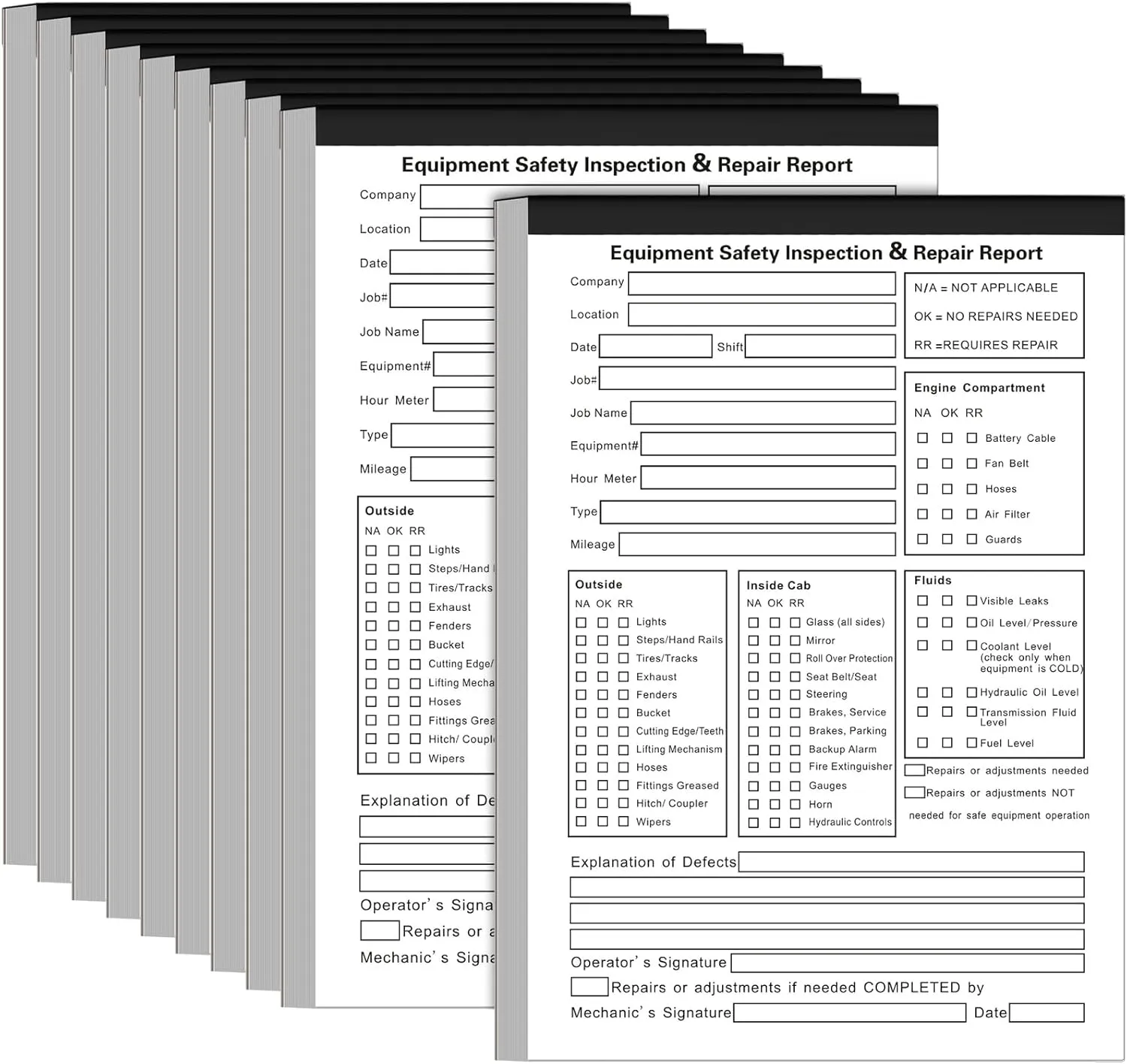 10 Pack 5.5" x 8.5" Equipment Safety Inspection Report Detailed Driver's Vehicle Inspection Report Book Daily Pre Trip 2-ply, Carbonless, 31 Sets of Forms Per Book