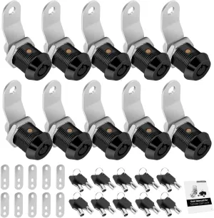 10 Pack Tool Box Lock with Keys, 5/8" RV Storage Lock Keyed Alike, Cabinet Lock Cam Locks for Toolbox Lock Replacement Mailbox RV Compartment Locks with Manual (Black -10 Pack, 5/8 Inch)