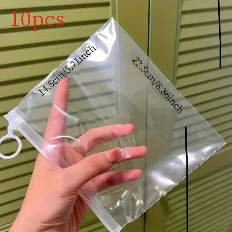 10 Pcs Extra Thick Transparent Zipper Storage Bags – Ideal for Stationery, Travel, Cosmetics, and Sundries