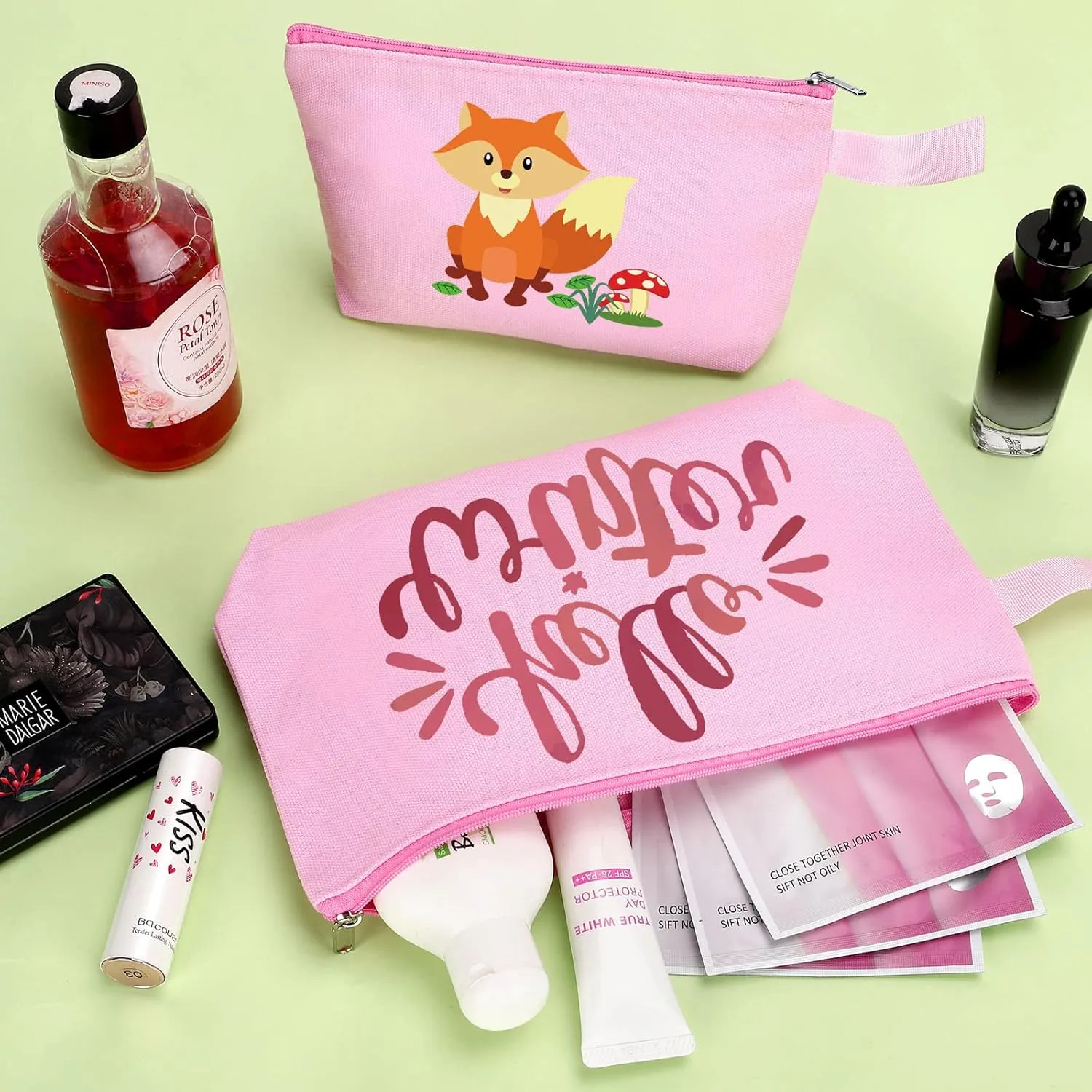 10 Pieces Cotton Canvas Makeup Bag with Bottom and Strap, Multi-Purpose Cosmetic Bag with Zipper Travel Toiletry Pouch, Blank DIY Craft Bag (Pink, L)