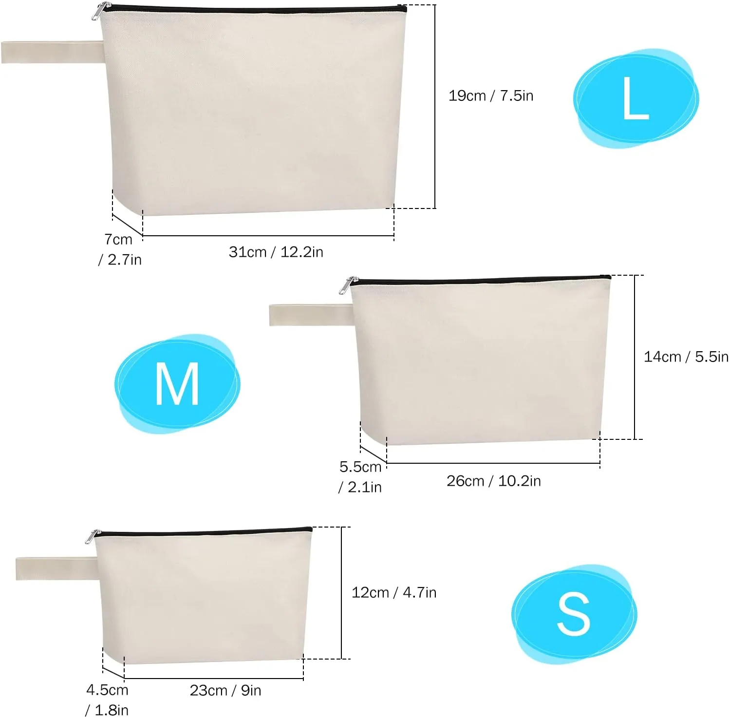10 Pieces Cotton Canvas Makeup Bag with Bottom, Multi Purpose Cosmetic Bag with Zipper MN-WB07 Wb07