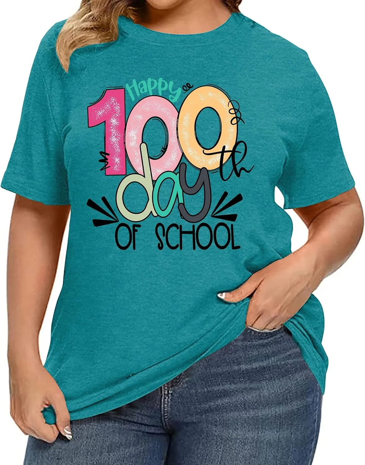 100 Days of School Shirt Women: Plus Size Teacher Shirt 100 Days Gift T Shirts Short Sleeve Tops