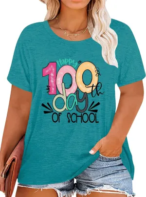 100 Days of School Shirt Women: Plus Size Teacher Shirt 100 Days Gift T Shirts Short Sleeve Tops