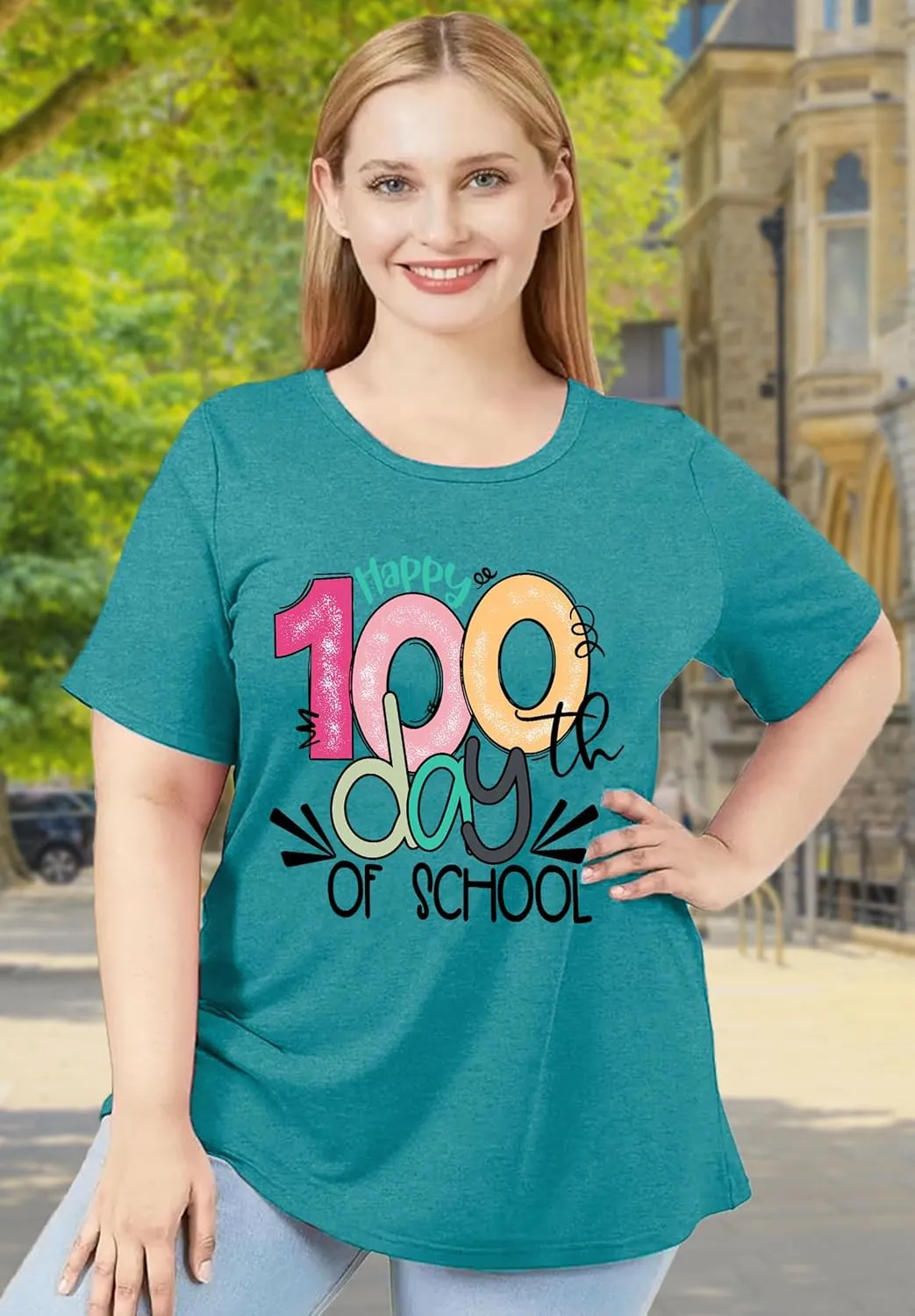 100 Days of School Shirt Women: Plus Size Teacher Shirt 100 Days Gift T Shirts Short Sleeve Tops