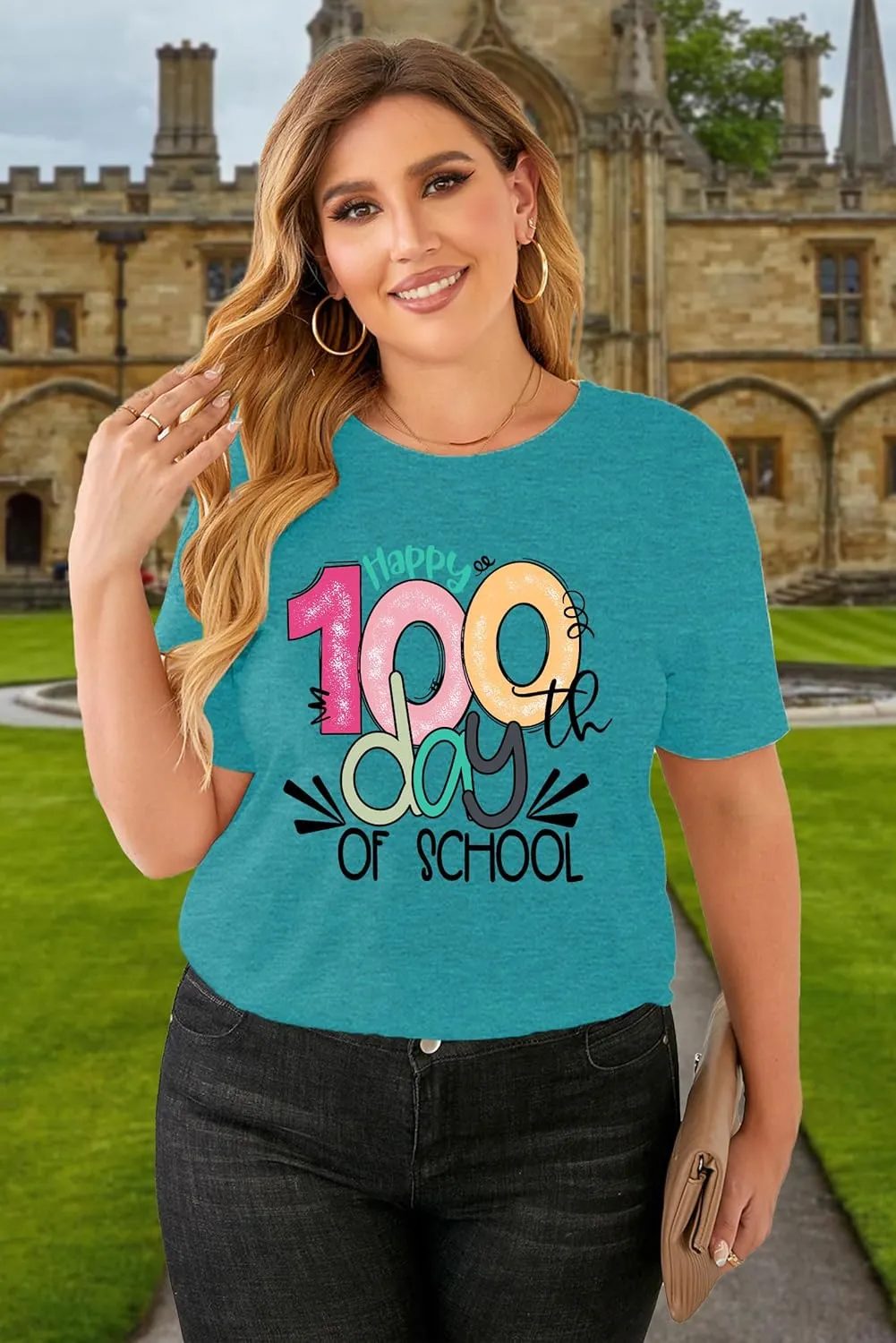 100 Days of School Shirt Women: Plus Size Teacher Shirt 100 Days Gift T Shirts Short Sleeve Tops