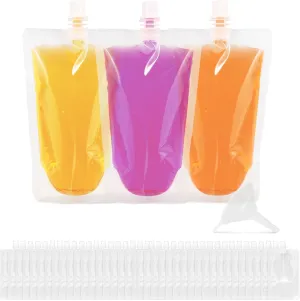 100Pcs Liquid Bags with Funnel 250ML Clear Beverage Bags Leak Proof Juice Flask Multipurpose Drink Pouches Portable Milk Bags for Parties Sports Picnic Travel
