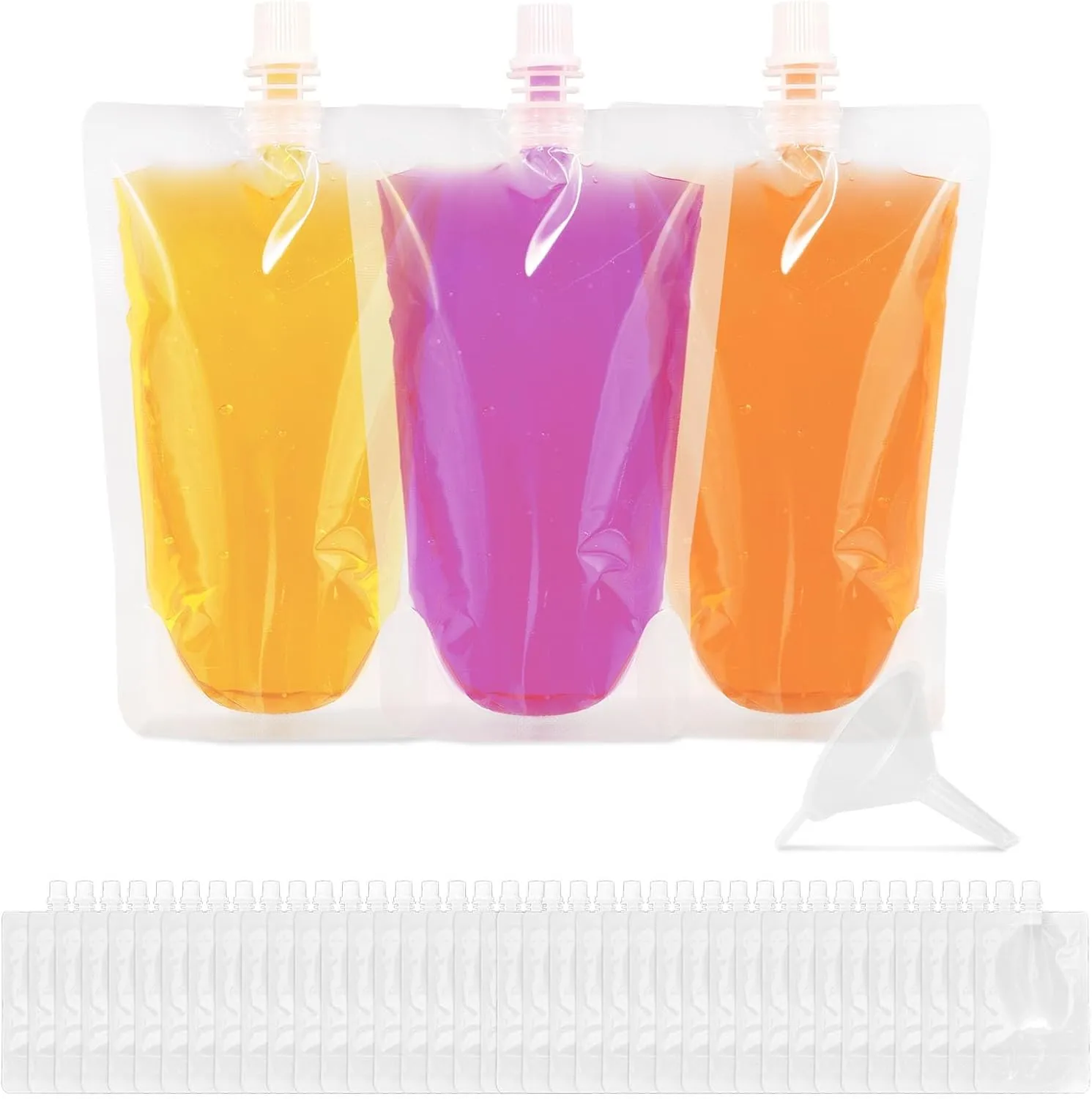 100Pcs Liquid Bags with Funnel 250ML Clear Beverage Bags Leak Proof Juice Flask Multipurpose Drink Pouches Portable Milk Bags for Parties Sports Picnic Travel
