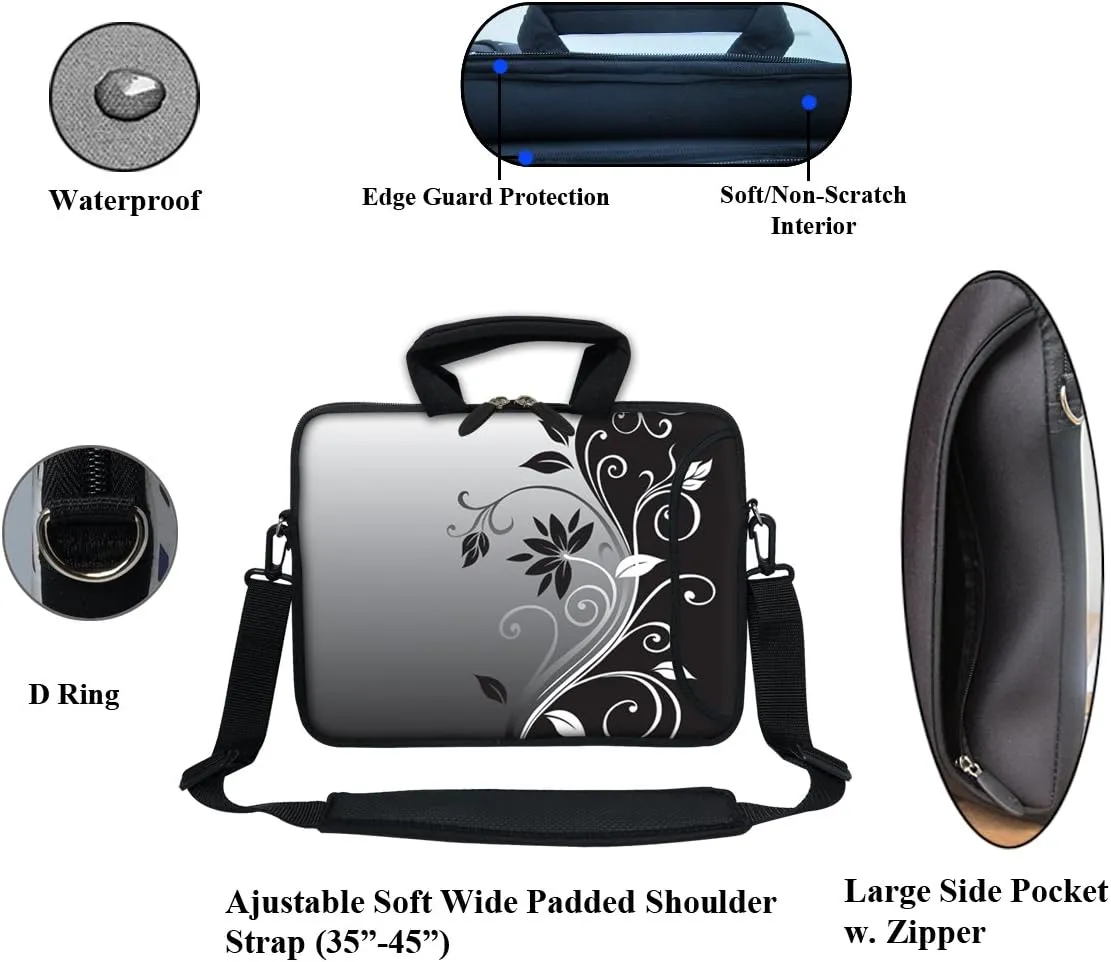 12 Inch Water Resistant Neoprene Laptop Bag with Reinforced Zipper, Strap, Pockets, Fits 11.6" to 12.3" Laptops