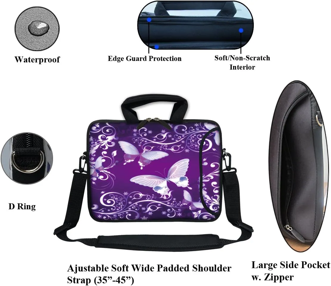 12 Inch Water Resistant Neoprene Laptop Bag with Reinforced Zipper, Strap, Pockets, Fits 11.6" to 12.3" Laptops