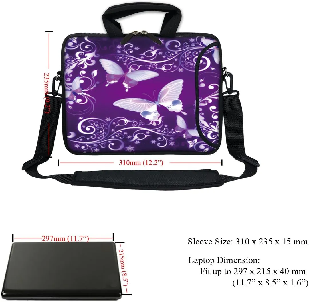 12 Inch Water Resistant Neoprene Laptop Bag with Reinforced Zipper, Strap, Pockets, Fits 11.6" to 12.3" Laptops