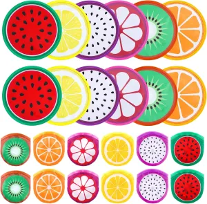 12 Pcs Foldable Flying Disc Fans 9.84'' Fruit Folding Hand Fan Round Collapsible Handheld Fan Decorative Pocket Fans with Bag for Boys Girls Gift Beach Lawn Park Camping Game Party Favor