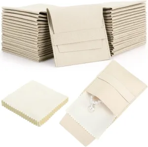 120 Pcs Microfiber Jewelry Pouch 8x8cm Packaging Bag Luxury Gift Fixed Strap Envelope Style Packaging with Cleaning Cloth(Beige)