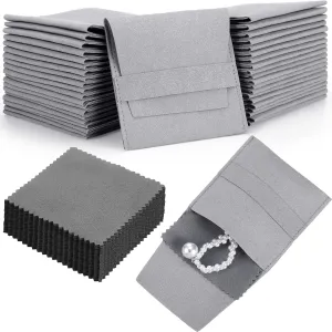 120 Pcs Microfiber Jewelry Pouch 8x8cm Packaging Bag Luxury Gift Fixed Strap Envelope Style Packaging with Cleaning Cloth(Gray)