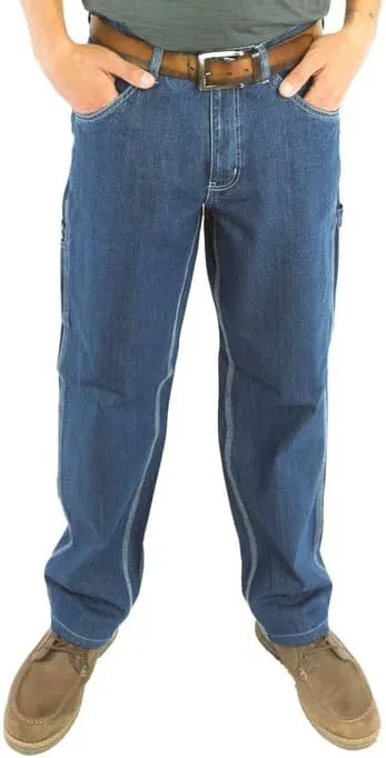 12oz Ringspun Cotton Work Jeans for Men - Traditional Fit Denim Dungarees with Triple Stitched Reinforced Pockets