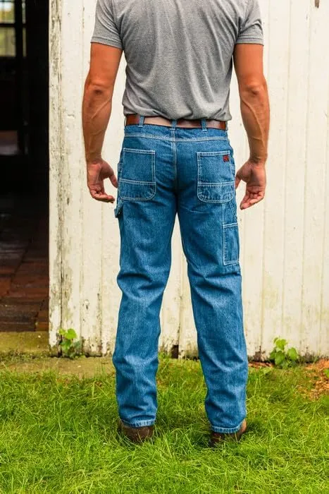 12oz Ringspun Cotton Work Jeans for Men - Traditional Fit Denim Dungarees with Triple Stitched Reinforced Pockets