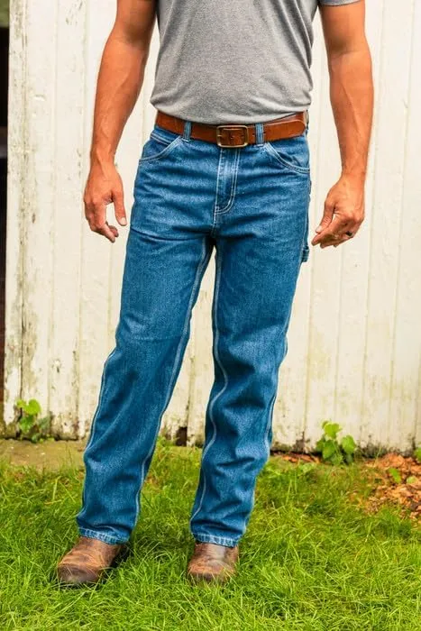 12oz Ringspun Cotton Work Jeans for Men - Traditional Fit Denim Dungarees with Triple Stitched Reinforced Pockets