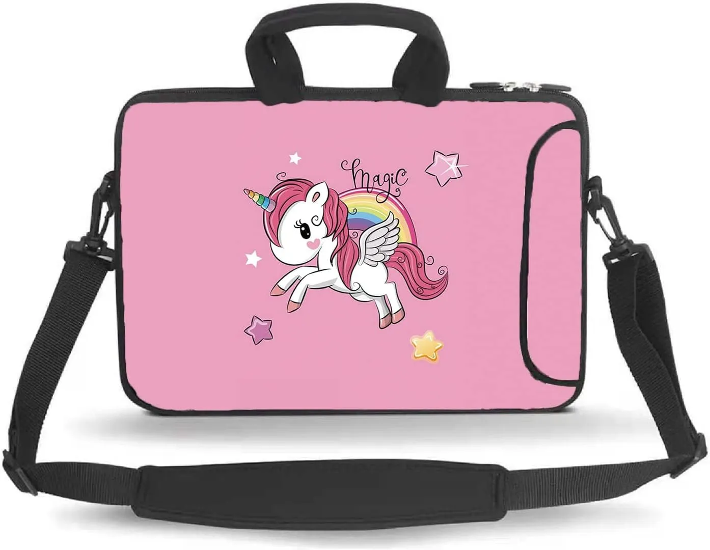 14 15 15.4 15.6 inch Messenger Bag Carrying Case Sleeve with Handle Accessory Pocket Fits 14 to 15-Inch Laptops/Notebook/Ebooks/Kids Tablet/Pad(Cute Unicorn)