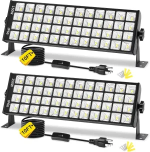 150W LED Shop Light, 18000LM 6000K Daylight White Super Brighter, IP66 Waterproof Garage Light with On/Off 10 FT Cord Bay Lighting for Workshop Yard Garage Warehouses Yard 2 Pack