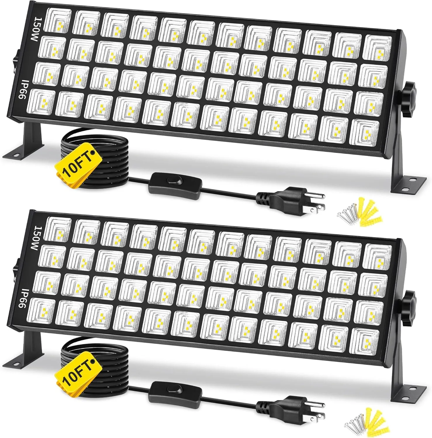 150W LED Shop Light, 18000LM 6000K Daylight White Super Brighter, IP66 Waterproof Garage Light with On/Off 10 FT Cord Bay Lighting for Workshop Yard Garage Warehouses Yard 2 Pack