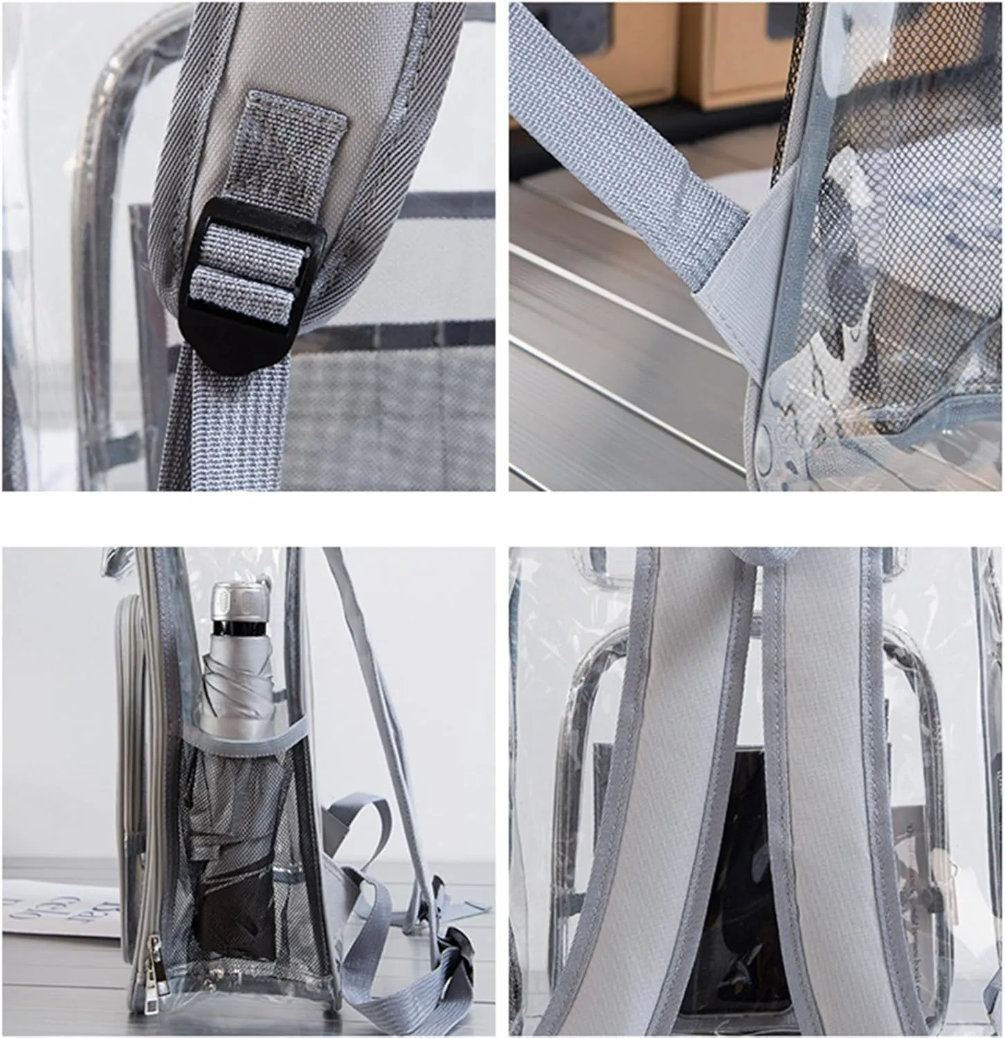 16'' Clear Backpack Heavy Duty PVC Transparent Bookbags with Padded Shoulders for travel,Work,College, Stadium (purple blue)