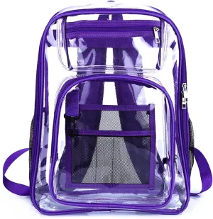 16'' Clear Backpack Heavy Duty PVC Transparent Bookbags with Padded Shoulders for travel,Work,College, Stadium (purple blue)