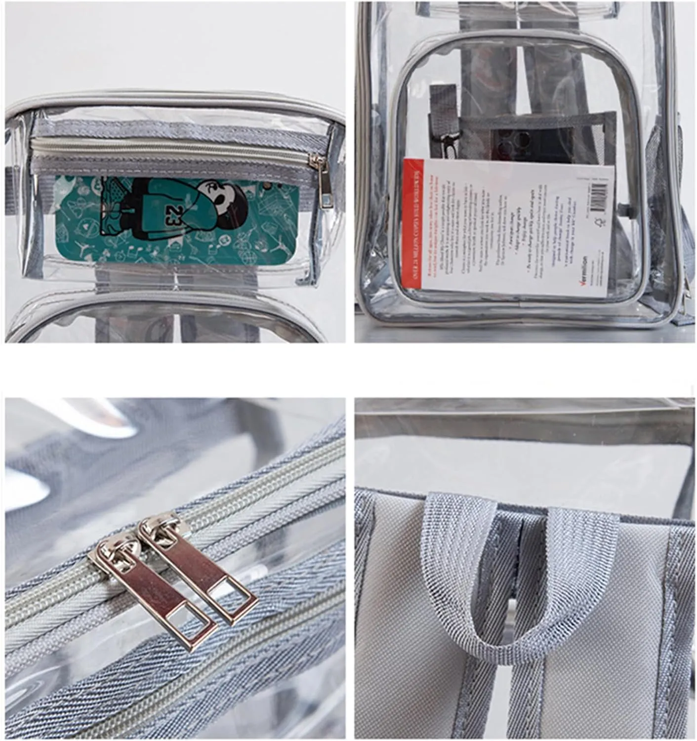 16'' Clear Backpack Heavy Duty PVC Transparent Bookbags with Padded Shoulders for travel,Work,College, Stadium (purple blue)