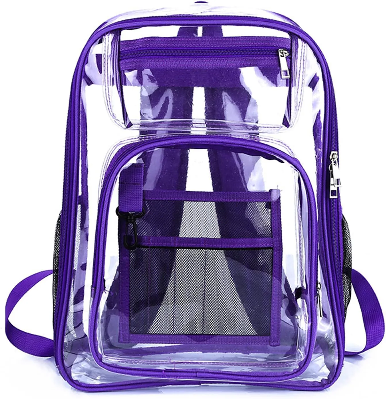 16'' Clear Backpack Heavy Duty PVC Transparent Bookbags with Padded Shoulders for travel,Work,College, Stadium (purple blue)