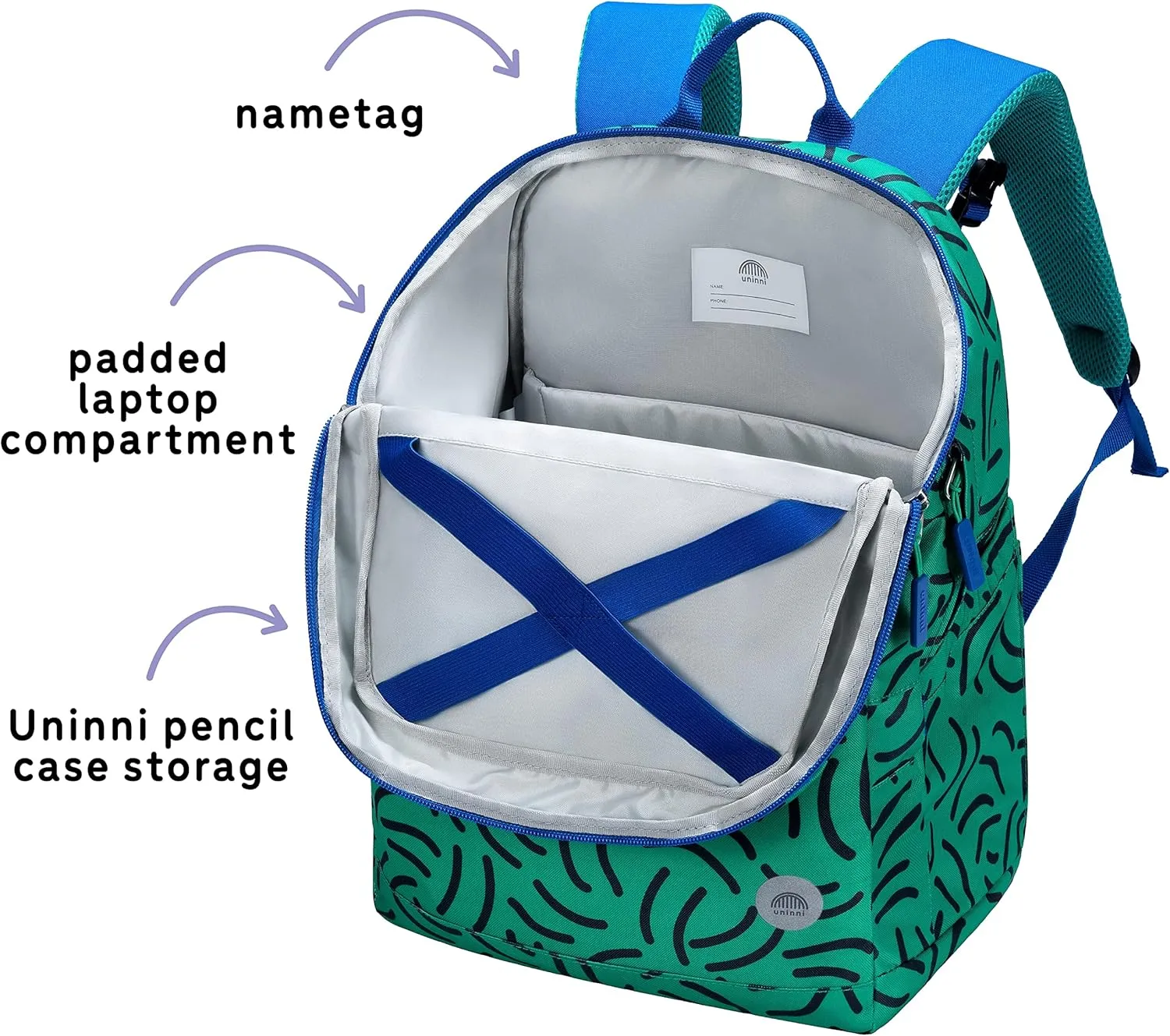 16" Kid's Backpack for Girls and Boys Age 6  with Padded, and Adjustable Shoulder Straps. Fits Height 3'9" Kids (Strokes Green)