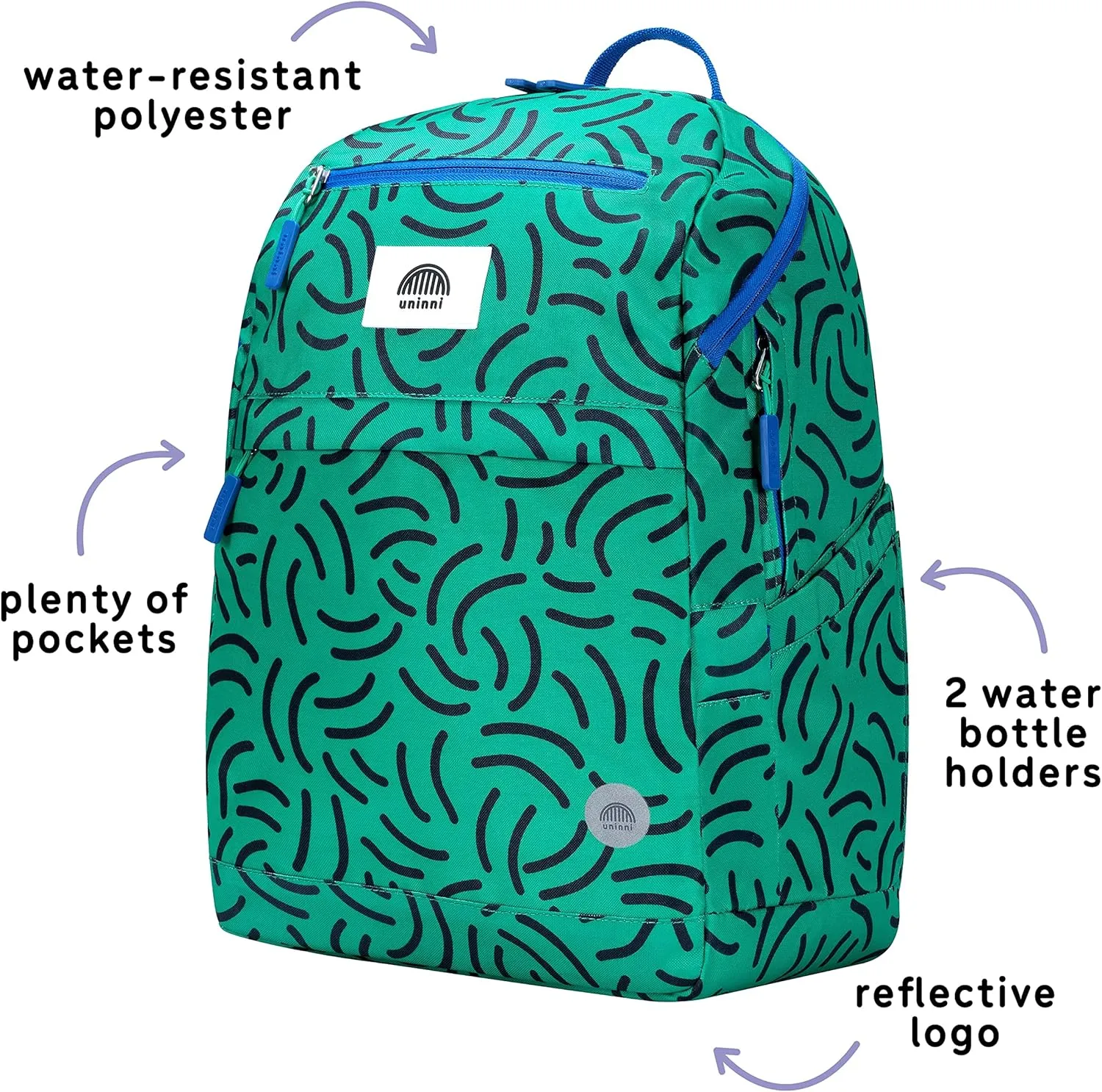16" Kid's Backpack for Girls and Boys Age 6  with Padded, and Adjustable Shoulder Straps. Fits Height 3'9" Kids (Strokes Green)