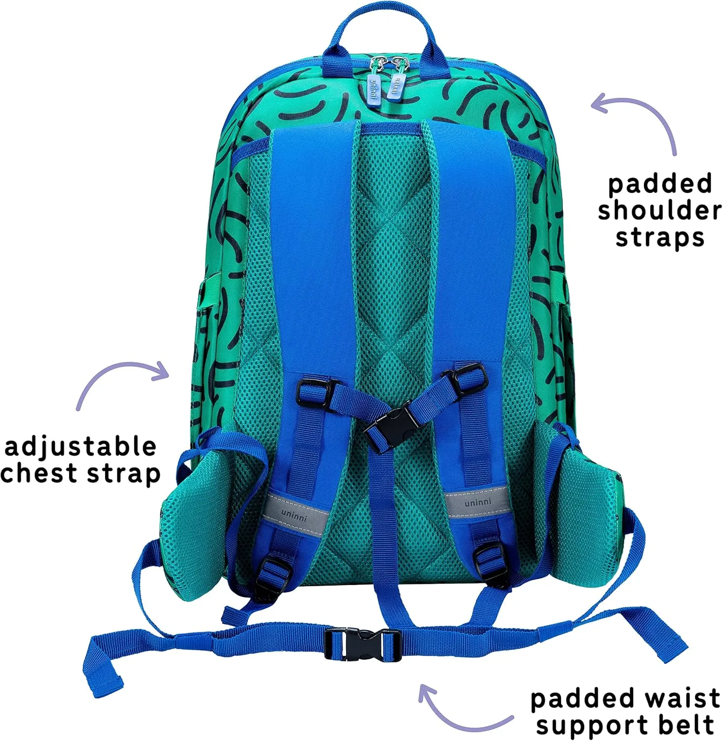 16" Kid's Backpack for Girls and Boys Age 6  with Padded, and Adjustable Shoulder Straps. Fits Height 3'9" Kids (Strokes Green)