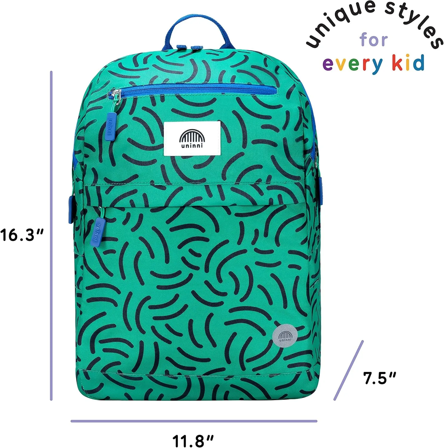 16" Kid's Backpack for Girls and Boys Age 6  with Padded, and Adjustable Shoulder Straps. Fits Height 3'9" Kids (Strokes Green)