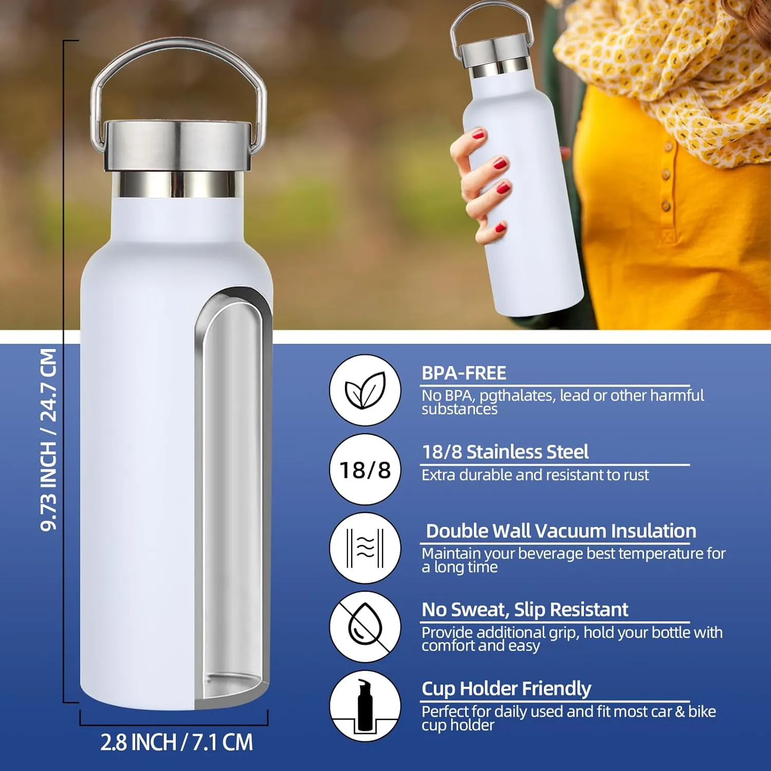 17oz Stainless Steel Water Bottle,Leak-Proof Sweat-Proof Travel Thermos,Double Wall Vacuum Thermos,Portable Insulated Cup,Reuseble Metal Bottle for School Sport Hiker Kids,White(8Packs)