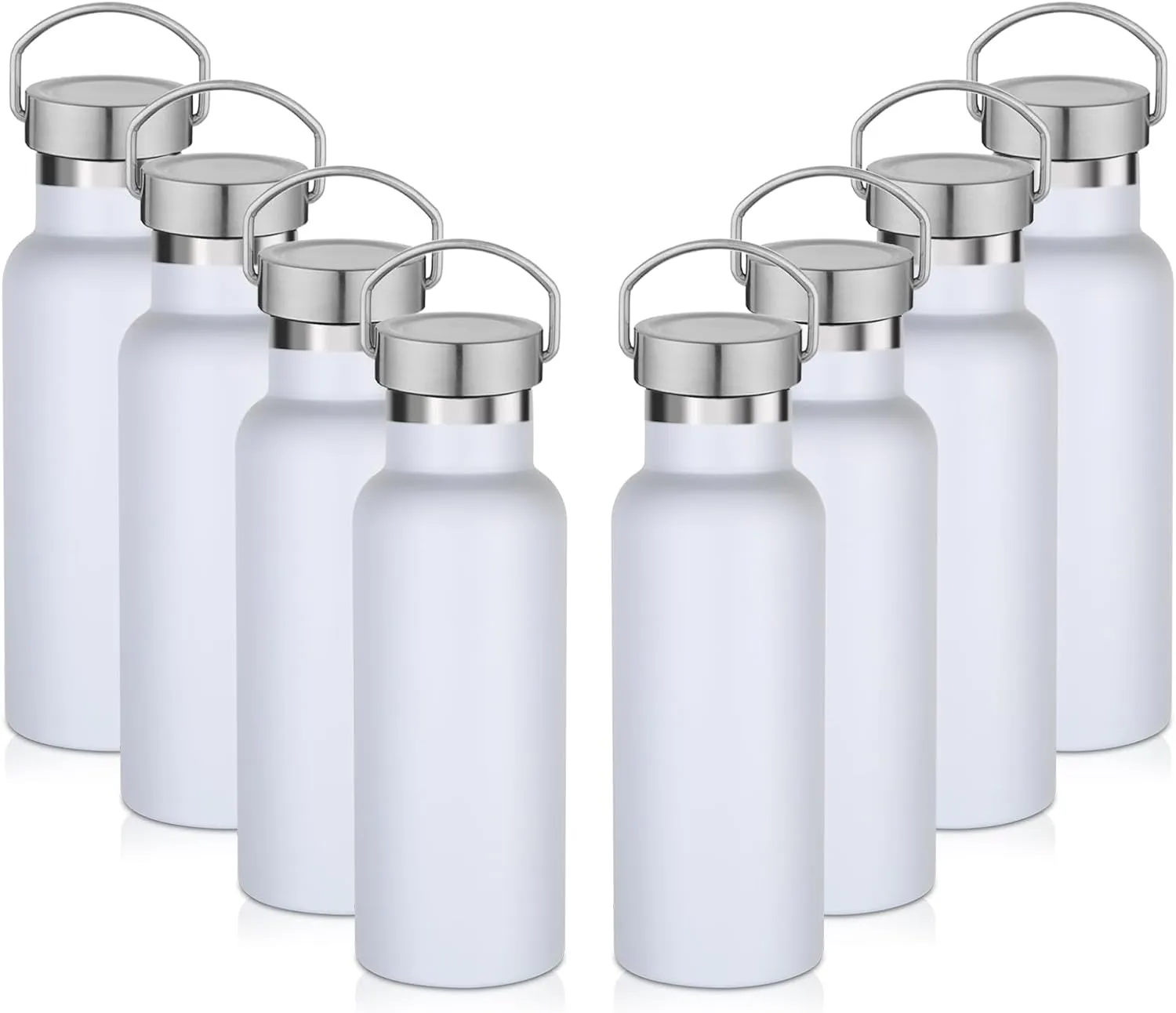 17oz Stainless Steel Water Bottle,Leak-Proof Sweat-Proof Travel Thermos,Double Wall Vacuum Thermos,Portable Insulated Cup,Reuseble Metal Bottle for School Sport Hiker Kids,White(8Packs)