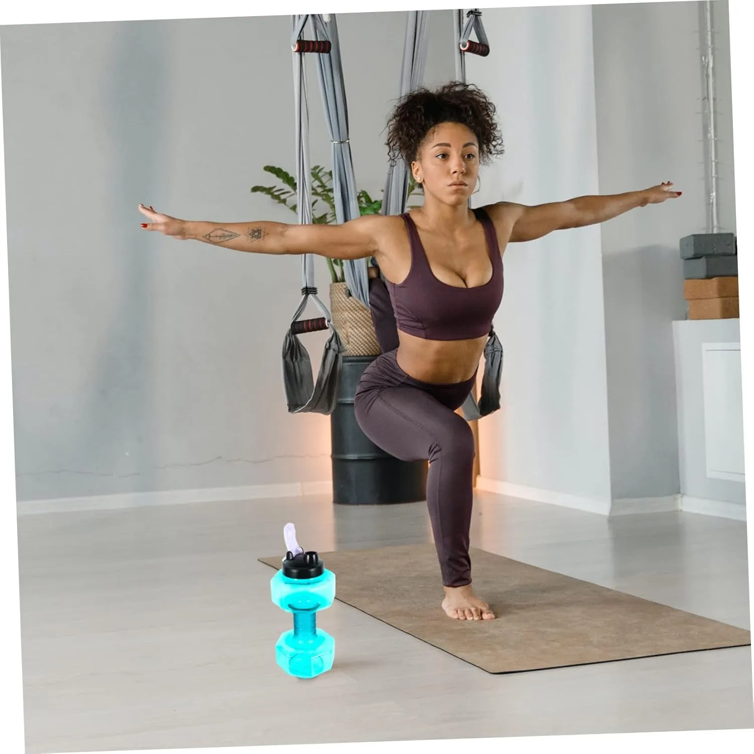 1pc Dumbbell Shape Water Bottle Fitness Sports Kettle Pet Material Stable Base Design for Hydration during Workouts Outdoor Activities and Camping