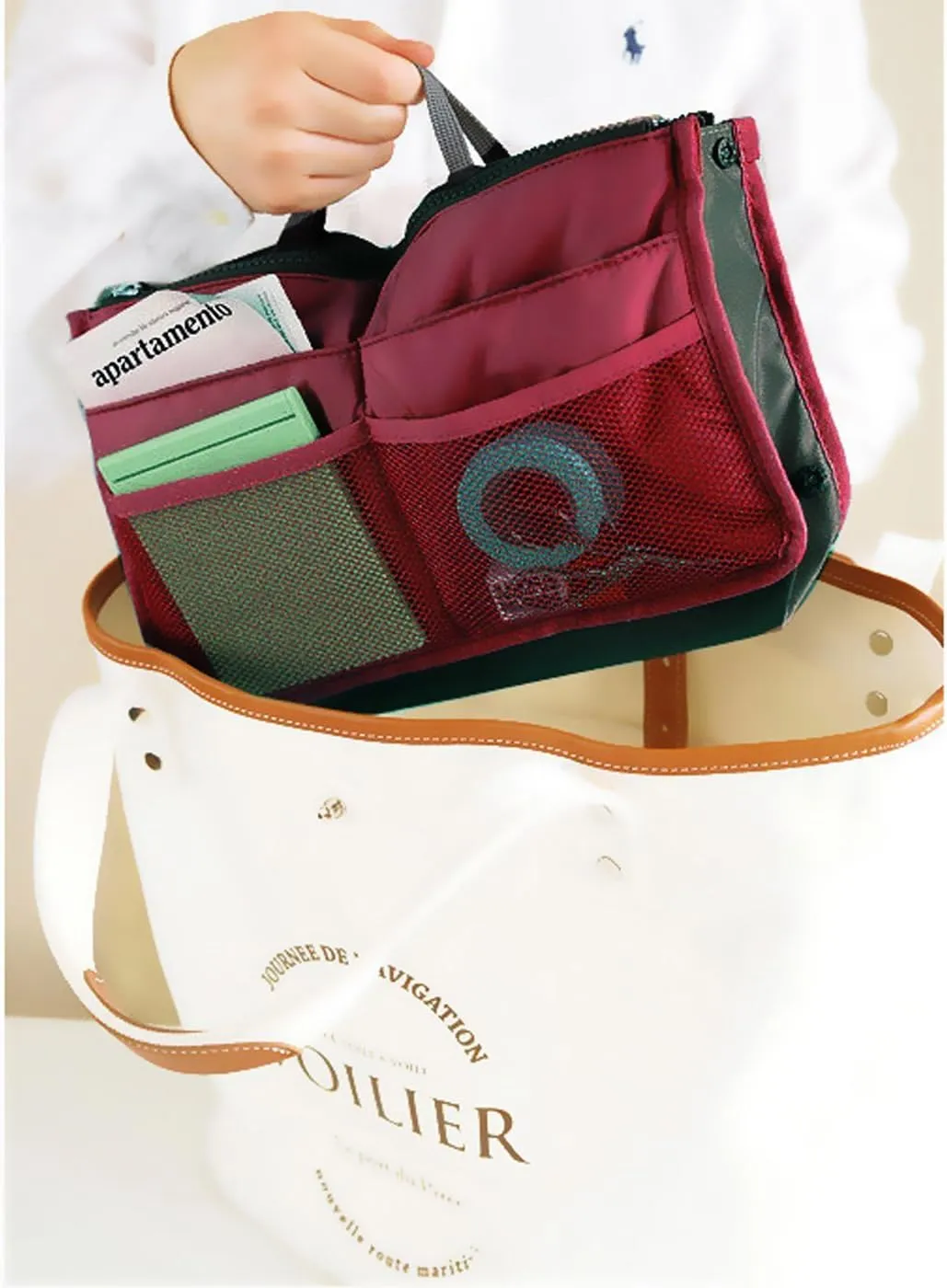 2 Pack Magik Travel Insert Handbag Purse Large Liner Organizer Tidy Bags Expandable 13 Pocket Handbag Insert Purse Organizer with Handles