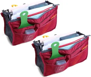 2 Pack Magik Travel Insert Handbag Purse Large Liner Organizer Tidy Bags Expandable 13 Pocket Handbag Insert Purse Organizer with Handles