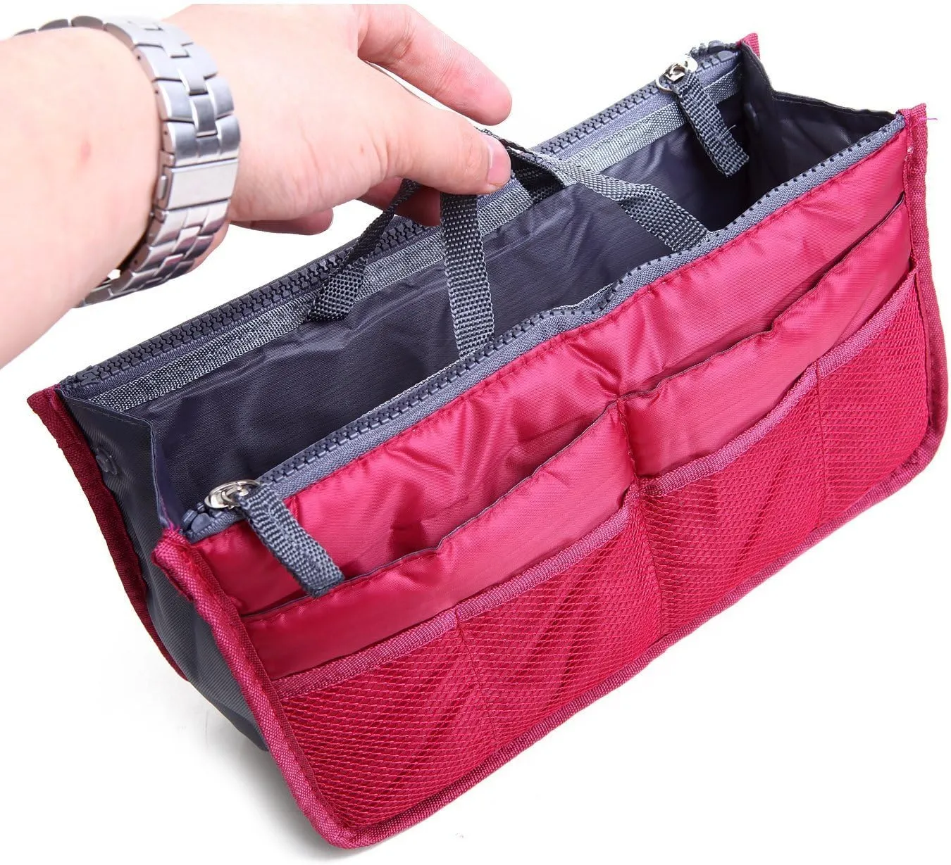 2 Pack Magik Travel Insert Handbag Purse Large Liner Organizer Tidy Bags Expandable 13 Pocket Handbag Insert Purse Organizer with Handles
