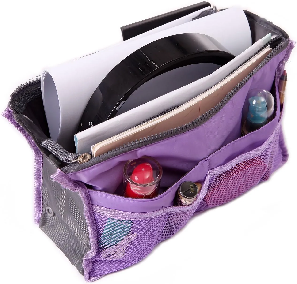 2 Pack Magik Travel Insert Handbag Purse Large Liner Organizer Tidy Bags Expandable 13 Pocket Handbag Insert Purse Organizer with Handles