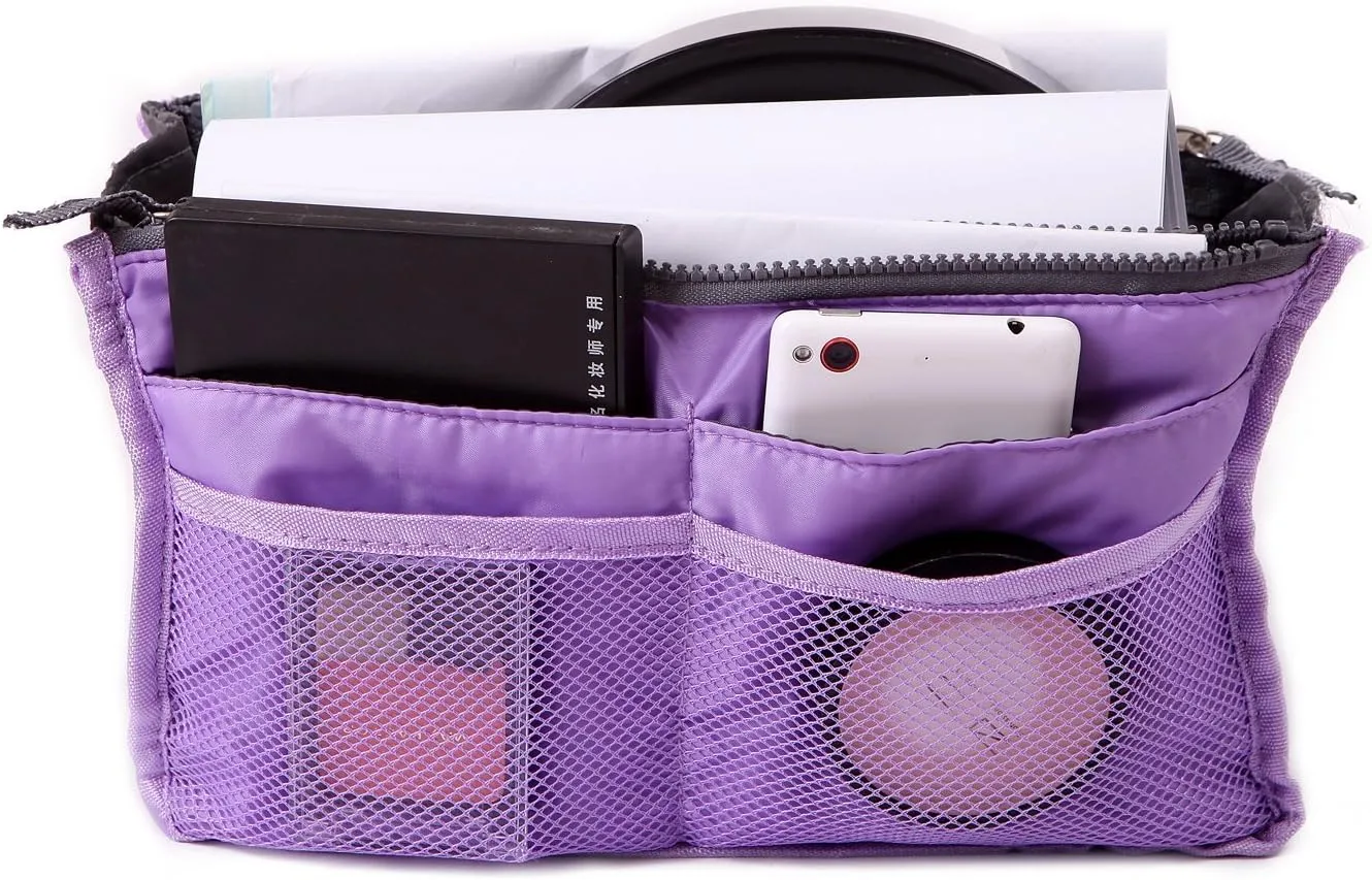 2 Pack Magik Travel Insert Handbag Purse Large Liner Organizer Tidy Bags Expandable 13 Pocket Handbag Insert Purse Organizer with Handles