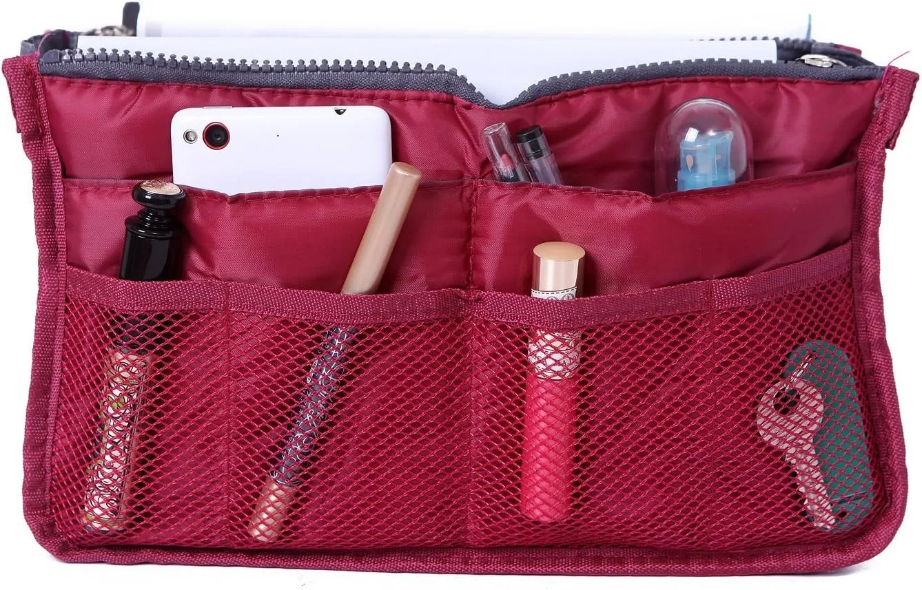 2 Pack Magik Travel Insert Handbag Purse Large Liner Organizer Tidy Bags Expandable 13 Pocket Handbag Insert Purse Organizer with Handles
