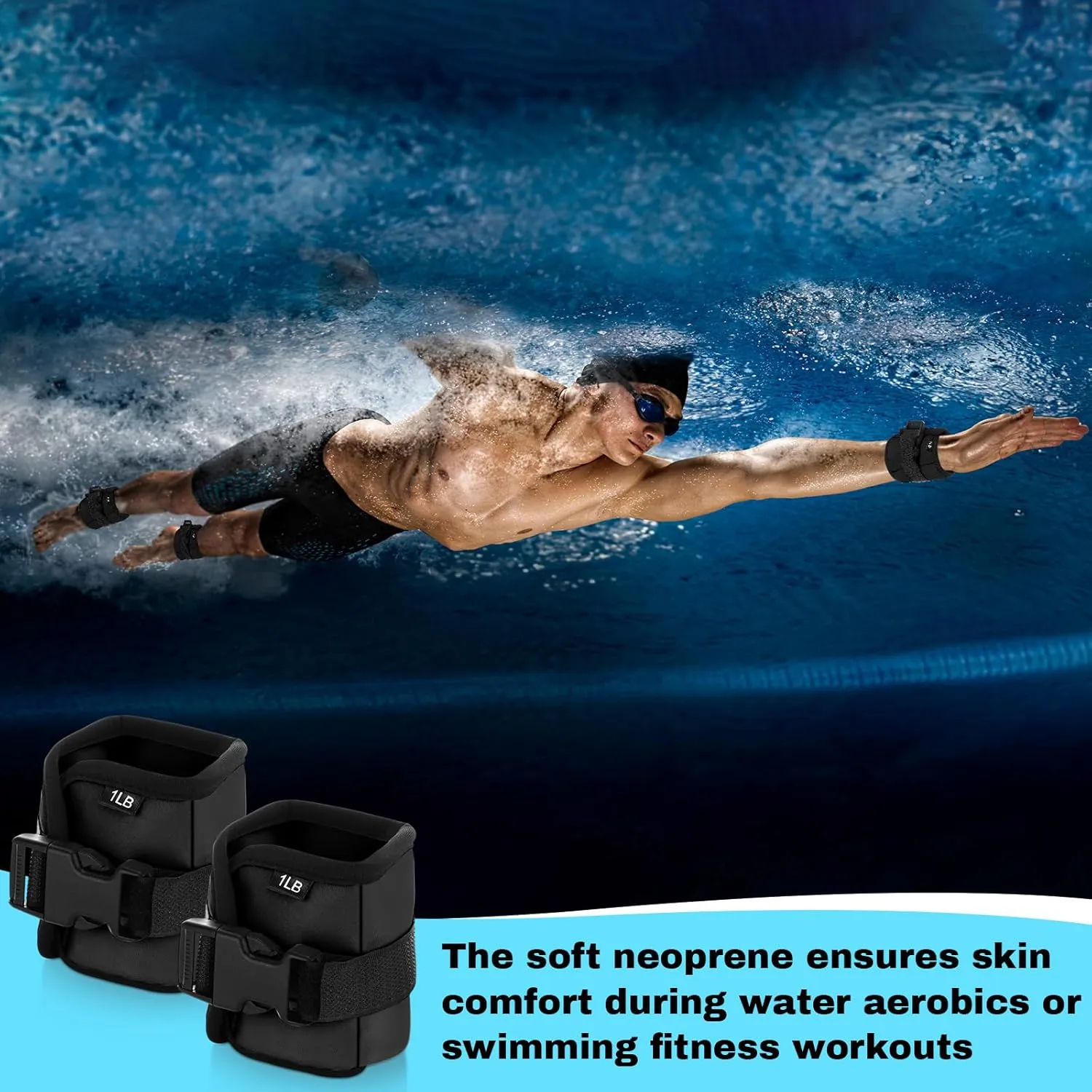 2 Pairs Ankle Wrist Weights for Dry Land or Aquatic Exercise Aqua Cuffs Aqua Aerobics Fitness Bands for Ankle and Wrist Adjustable Weights for Swimming Pool Workout Equipment