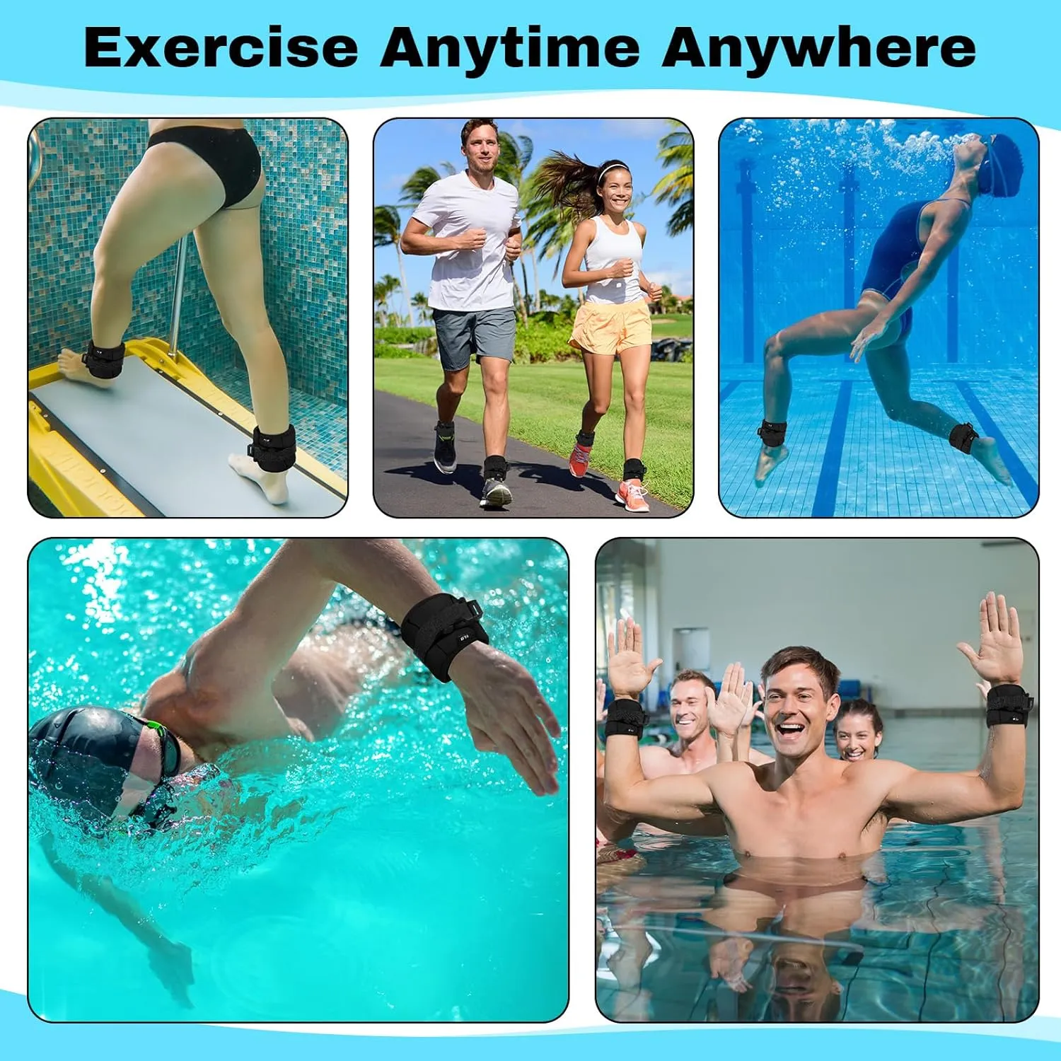 2 Pairs Ankle Wrist Weights for Dry Land or Aquatic Exercise Aqua Cuffs Aqua Aerobics Fitness Bands for Ankle and Wrist Adjustable Weights for Swimming Pool Workout Equipment