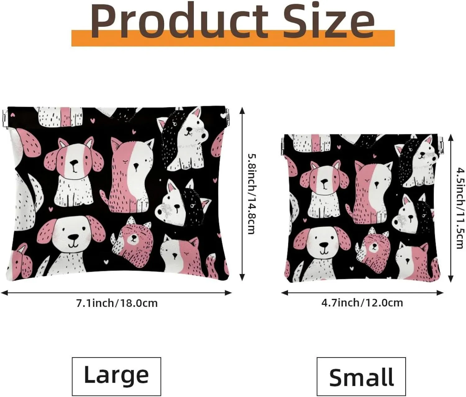 2 Pcs Faux Leather Pocket Box, Small Makeup Bag for Purse, Self-Closing Pouches for Purse, Multifunctional Travel Storage Bag, Sheep Cat Dog Cartoon Animal
