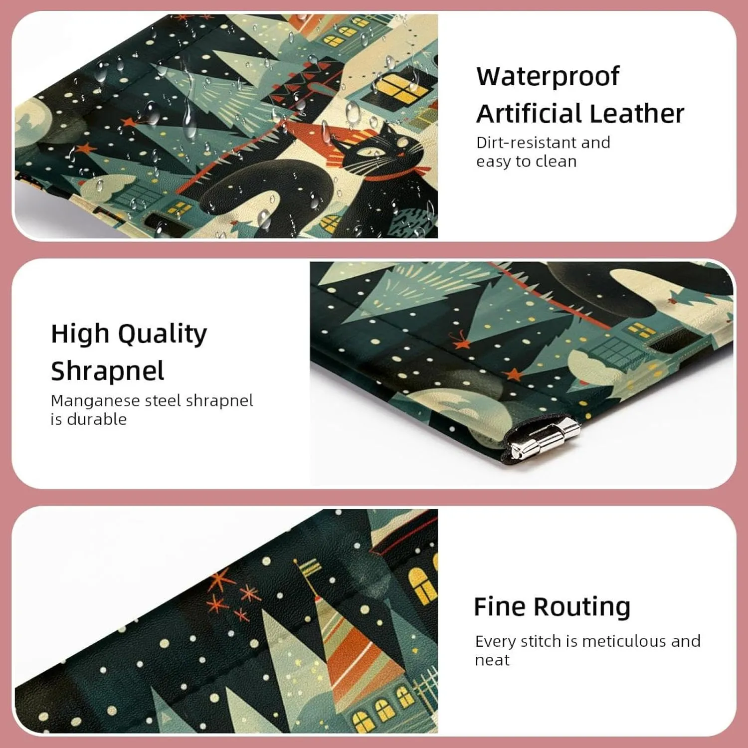 2 PCS Faux Leather Pocket Box, Small Makeup Bag for Purse, Waterproof Mini Bag Purse, Multifunctional Travel Storage Bag, Christmas Cartoon Santa Claus and Cat